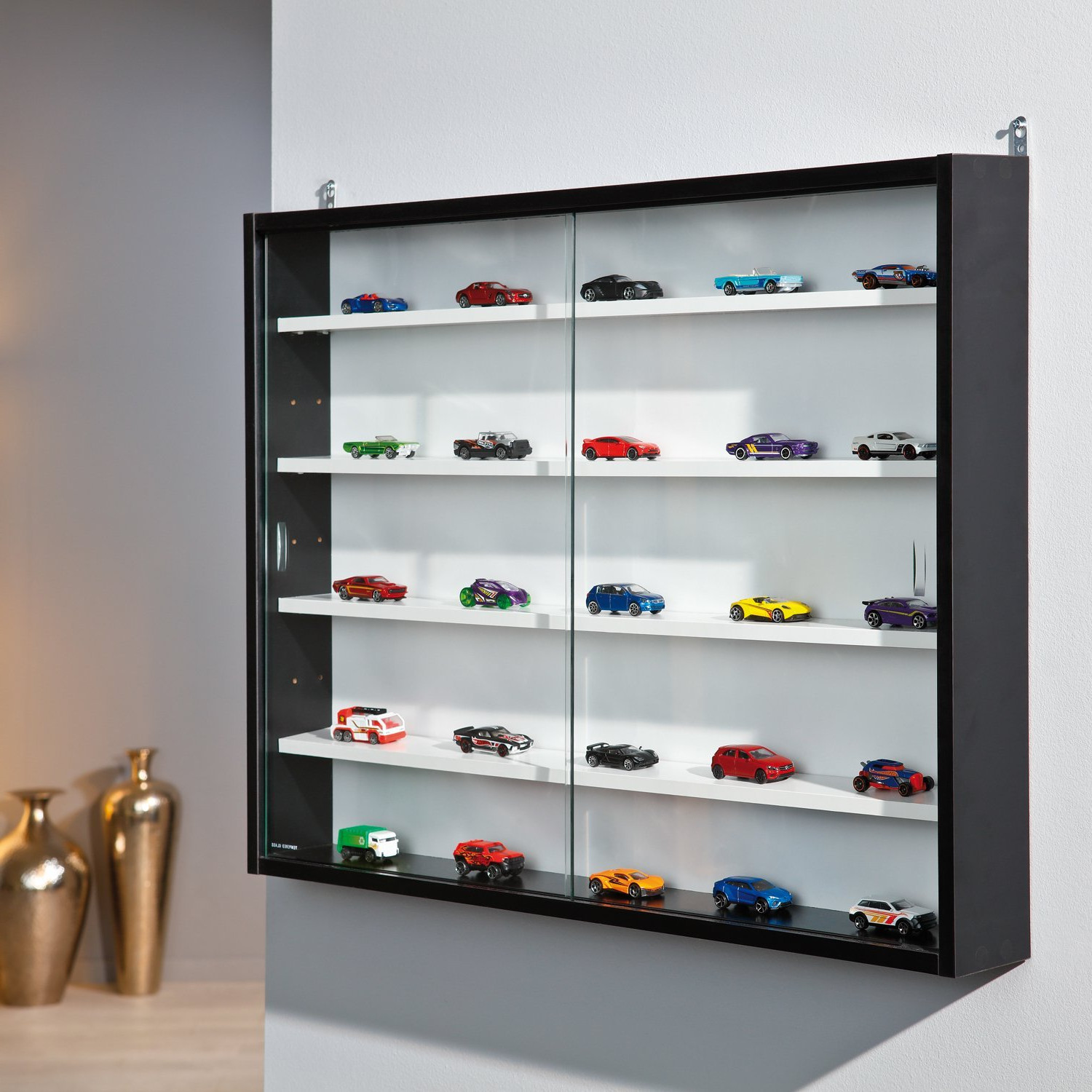 Display Cabinet Modern Storage Shelves Wall Glass Case Box Collectable Case - Picture 10 of 12
