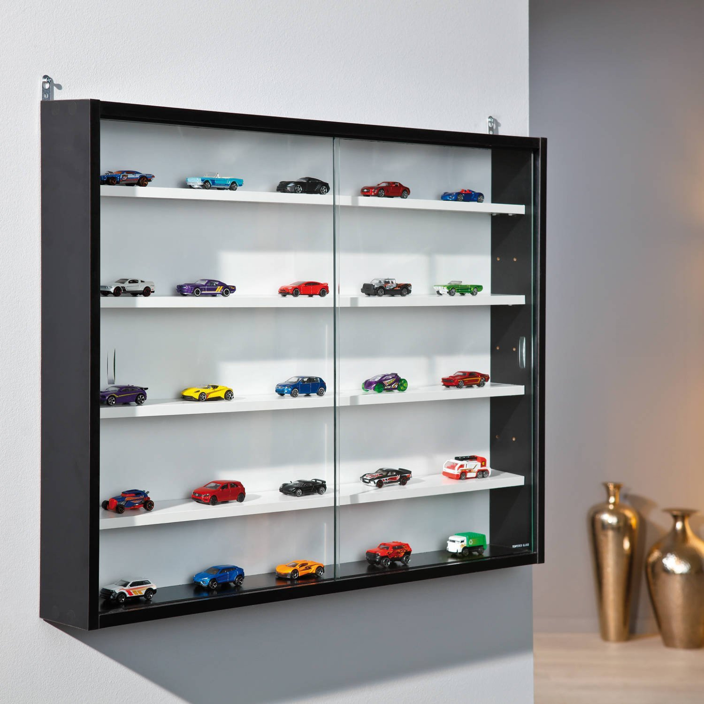 modern wall mounted display cabinet with glass doors