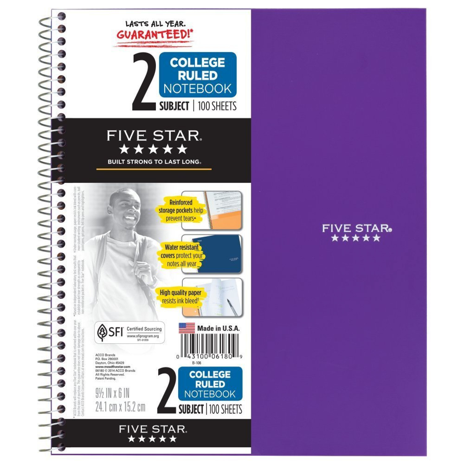Five Star Spiral Notebook, 1 Subject, Quad Ruled Paper, 100 Sheets, 11