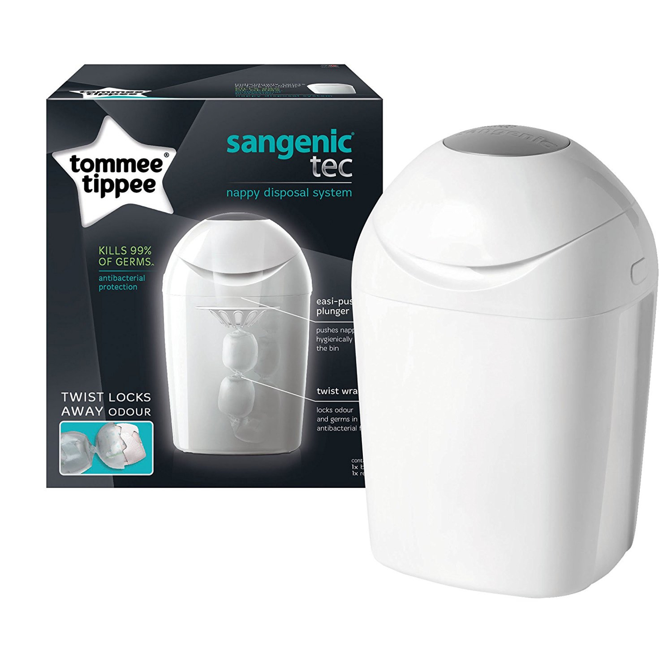 TOMMEE Tippee Sangenic Baby Nappy Diaper Disposal System Bin Tub + 1